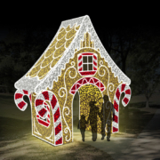 Image Oversized walk thru Lighted Gingerbread and Candy Cane house