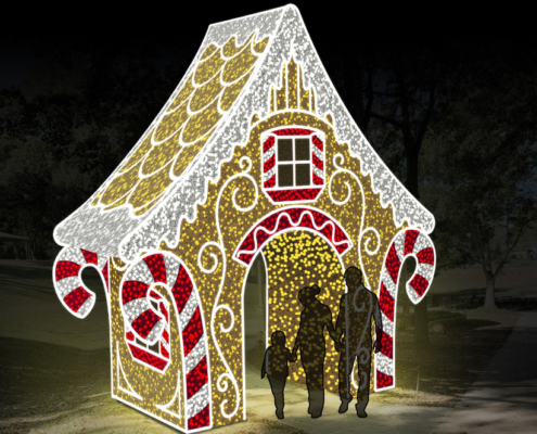 Oversized walk thru Lighted Gingerbread and Candy Cane house