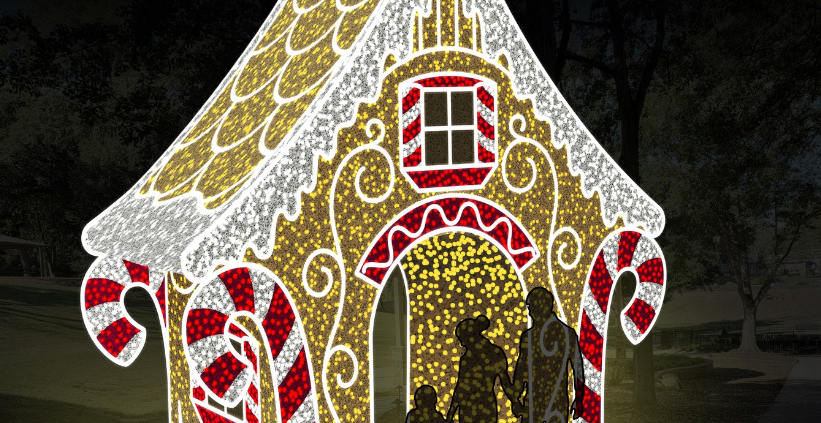 Oversized walk thru Lighted Gingerbread and Candy Cane house