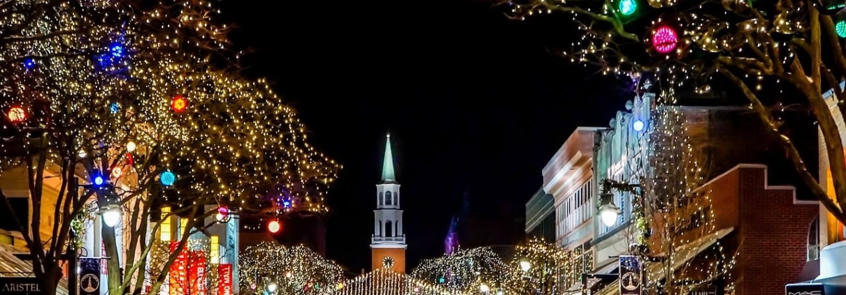 street pole- Lighted Church holiday Christmas scene