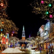 SD- Holiday light decorations street pole- Lighted Church holiday Christmas scene