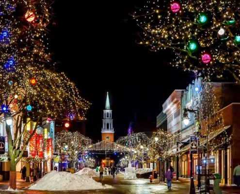 street pole- Lighted Church holiday Christmas scene